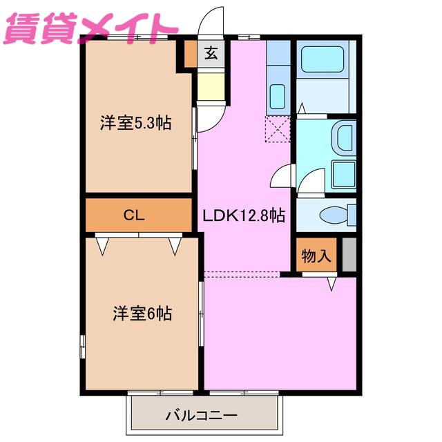 ポワソンボワールB(2LDK/2階)の間取り写真