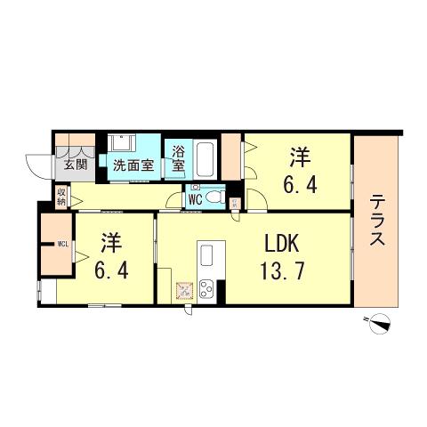 VIA SOLE 六甲道(2LDK/1階)の間取り写真