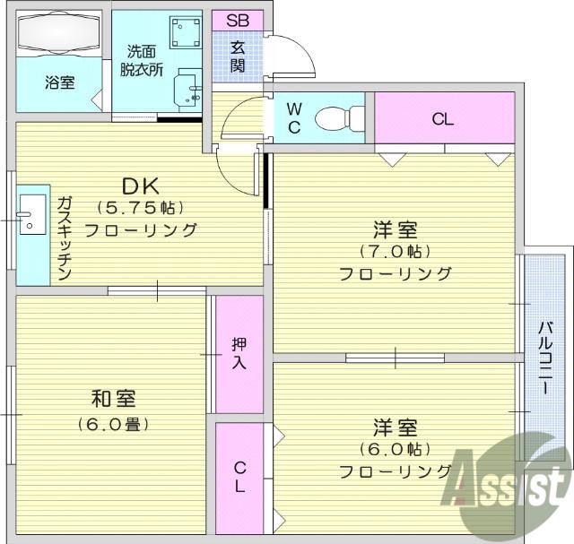 マルベリー・コートⅠ(3DK/2階)の間取り写真