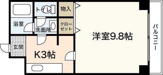 グランドール倭(1K/3階)の間取り写真