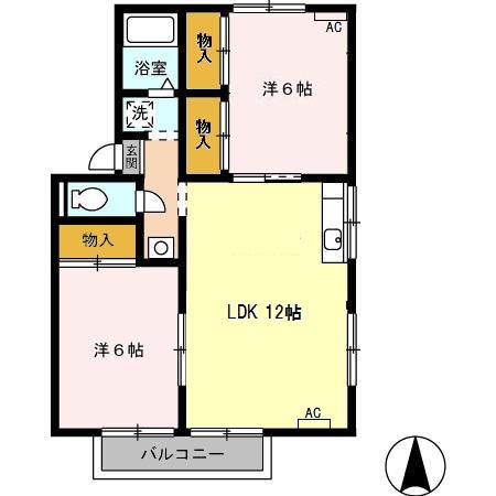パインハイツA(2LDK/2階)の間取り写真