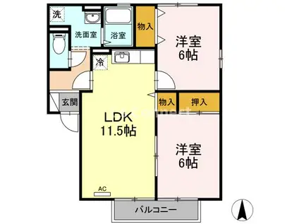 プリムローズD棟(2LDK/1階)の間取り写真