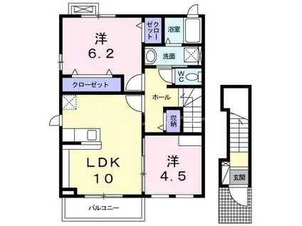 ウィズヒルII(2LDK/2階)の間取り写真