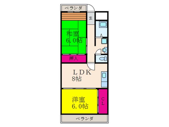 ハマハイツ(2LDK/2階)の間取り写真
