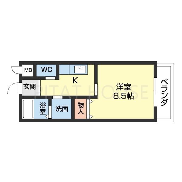 ルガール直川(1K/1階)の間取り写真