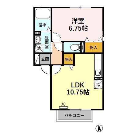 ミュータウンB棟(1LDK/2階)の間取り写真