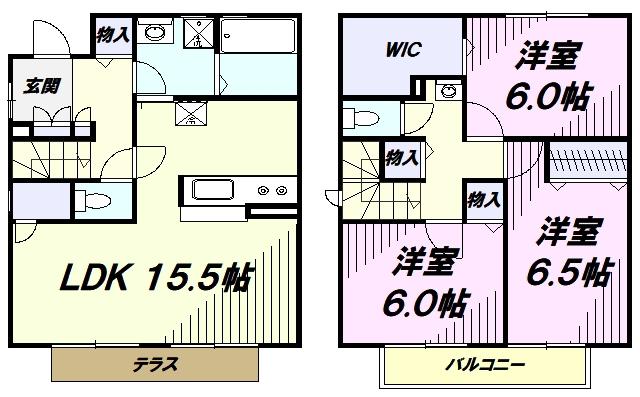 リビングタウン三ツ木B(3LDK/1階)の間取り写真