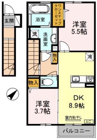 グランデディーオ B棟(2LDK/2階)の間取り写真
