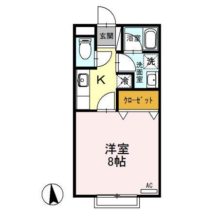 ハイブリッジA(1K/2階)の間取り写真