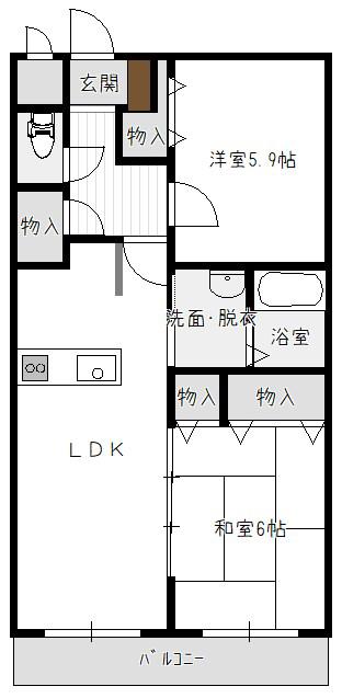 プレム寺山(2LDK/1階)の間取り写真