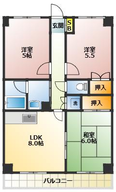 ガーデンクレス弐番館(3LDK/5階)の間取り写真