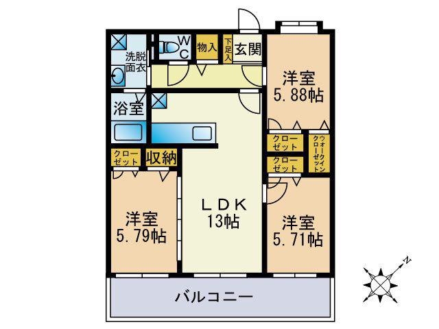 ニューベリーヒルズ空港南(3LDK/2階)の間取り写真