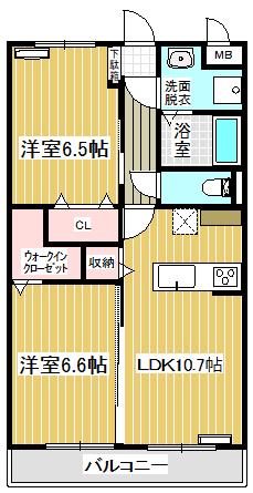 グランド・メゾン大野原A棟(2LDK/1階)の間取り写真