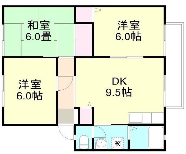 ウィンディア中島B棟(3DK/2階)の間取り写真