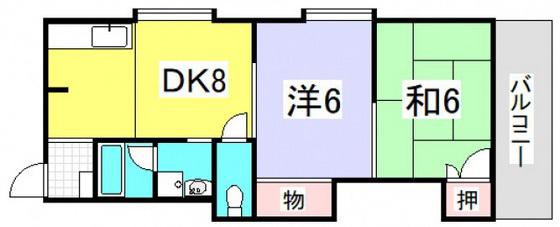 みのうコーポ(2DK/3階)の間取り写真