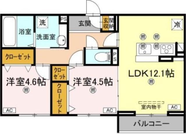 アズールスカイ(2LDK/2階)の間取り写真