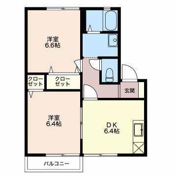 フォンテーヌ D(1LDK/2階)の間取り写真