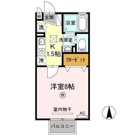 ベルシャトル C棟(1K/1階)の間取り写真
