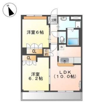 グレイスヴィラ(2LDK/2階)の間取り写真