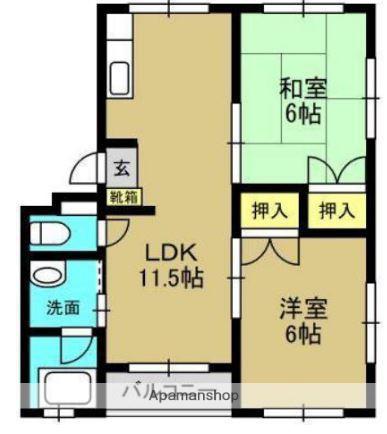 山口ハイツA棟(2LDK/2階)の間取り写真