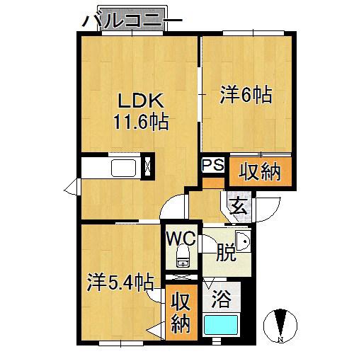 アーバンヴィレッジA(2LDK/2階)の間取り写真