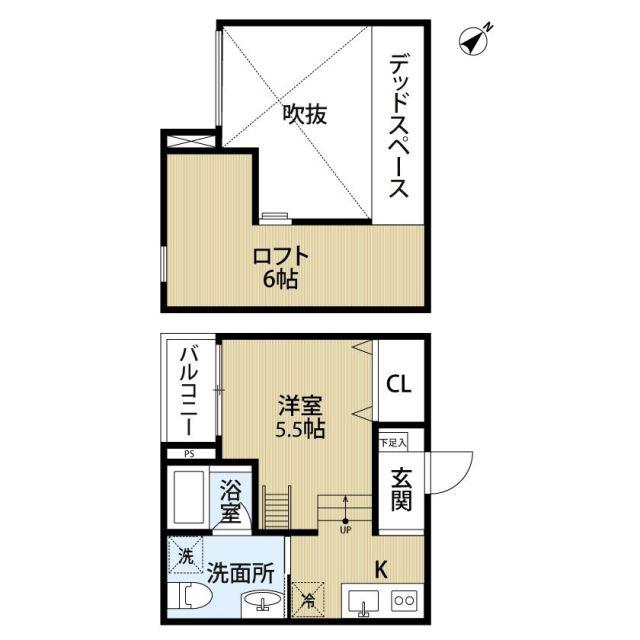 デュナメス深井(1K/2階)の間取り写真