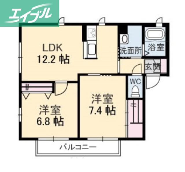 ジョリカIIIB棟(2LDK/2階)の間取り写真