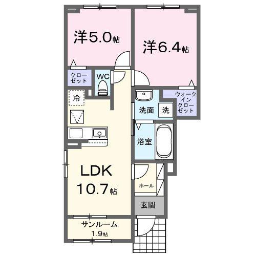 メア ヒュッゲ(2LDK/1階)の間取り写真