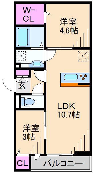 ルリアン西寺尾I(2LDK/1階)の間取り写真