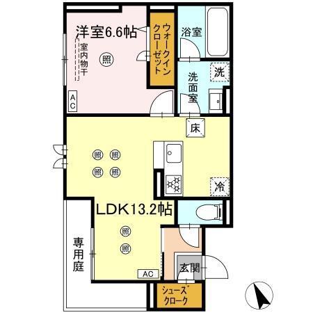 サニーサイド箱崎(1LDK/1階)の間取り写真