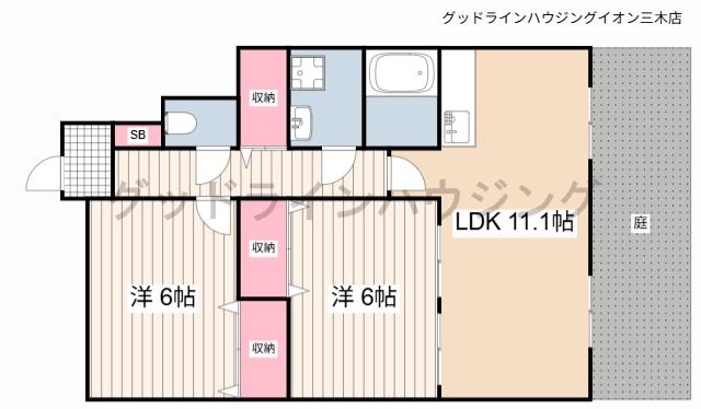 パティオ三木(2LDK/1階)の間取り写真