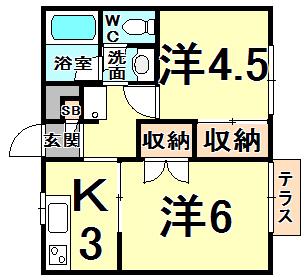 パークサイドハウス(2K/1階)の間取り写真