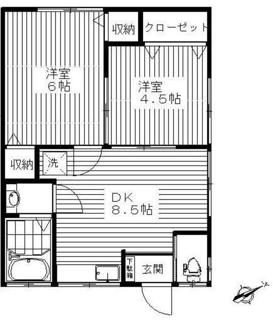 大川荘(2DK/2階)の間取り写真