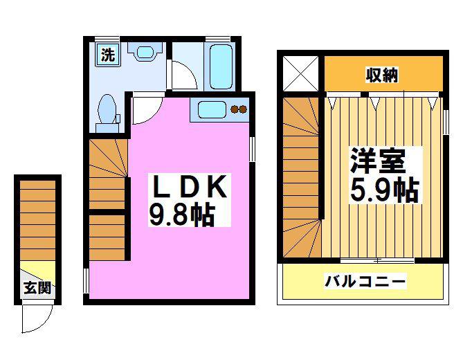 アトリエンテ西つつじヶ丘(1LDK/2階)の間取り写真
