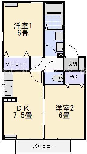 ル・ポミエ B(2DK/2階)の間取り写真