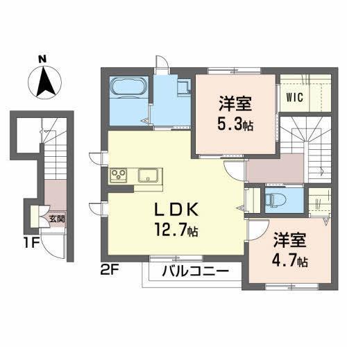 ソワサントゥディザン A(2LDK/2階)の間取り写真