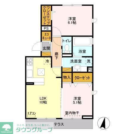 プレミールB(2LDK/1階)の間取り写真