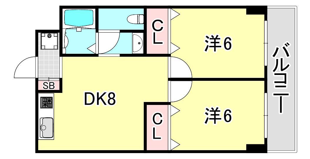 ビューライフ六甲(2DK/4階)の間取り写真