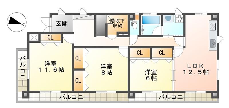 グランシャリオ(3LDK/6階)の間取り写真