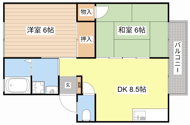 パティオインB棟(2DK/1階)の間取り写真