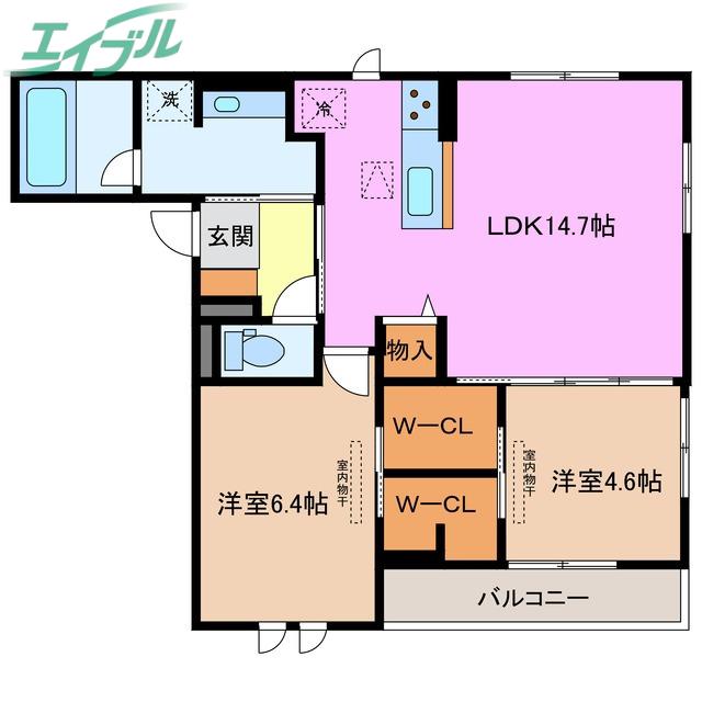 アネシスVILLA赤堀(2LDK/1階)の間取り写真