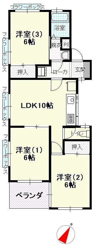 関マンション(3LDK/1階)の間取り写真