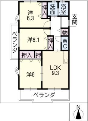 クリア羽幸(3LDK/4階)の間取り写真