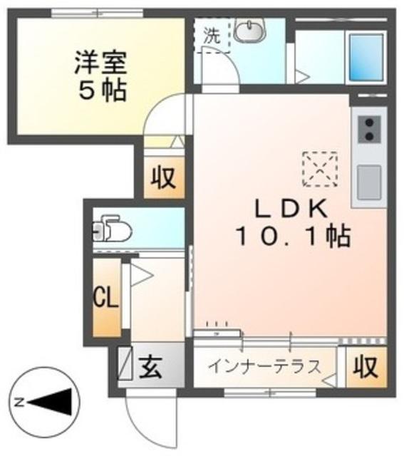リヴィエール・アンブレ(1LDK/1階)の間取り写真