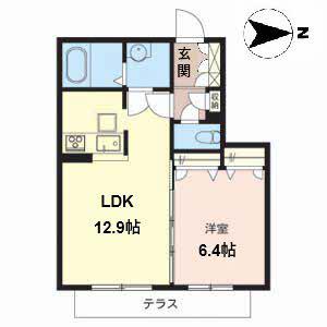 パークヒルズ陵南(1LDK/1階)の間取り写真