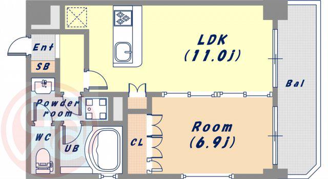 リーガル京町堀(1LDK/11階)の間取り写真