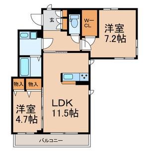 ジェンティーレIV(2LDK/3階)の間取り写真