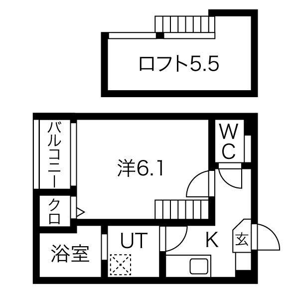 ノア東黒松(1K/2階)の間取り写真