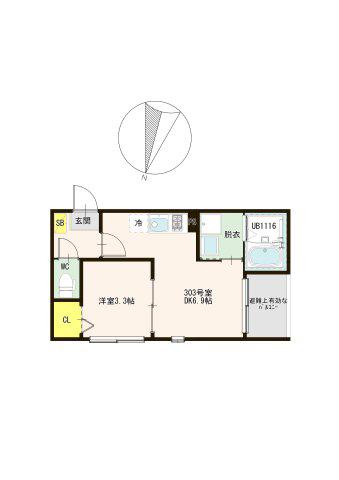 LUXE一之江(1DK/3階)の間取り写真