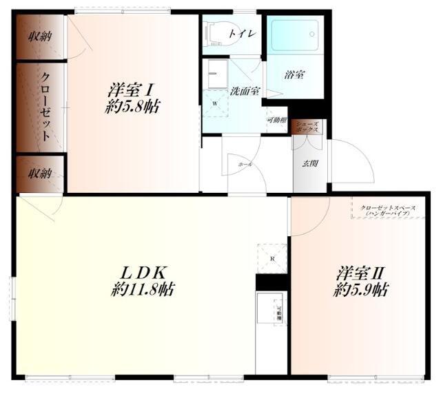 GREEN APARTMENT A棟(2LDK/1階)の間取り写真